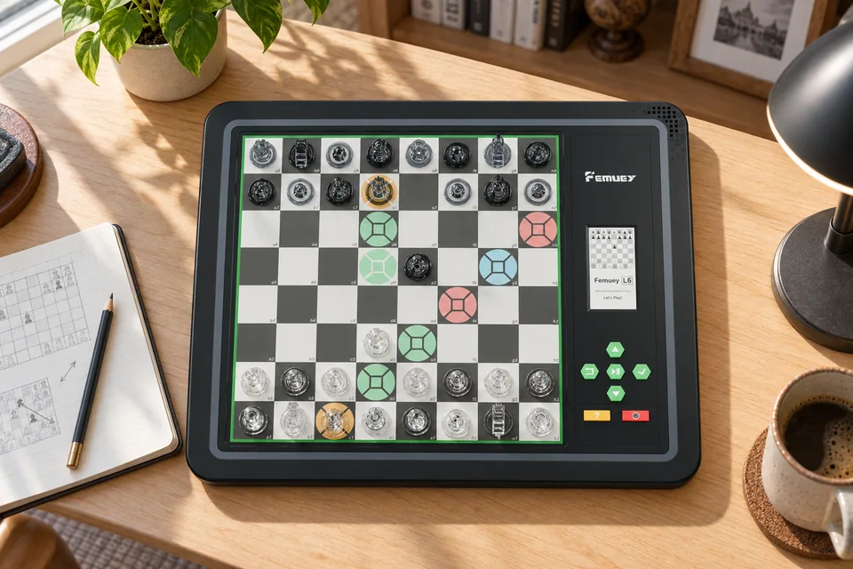 书桌上用 L6 Pro 思考棋局